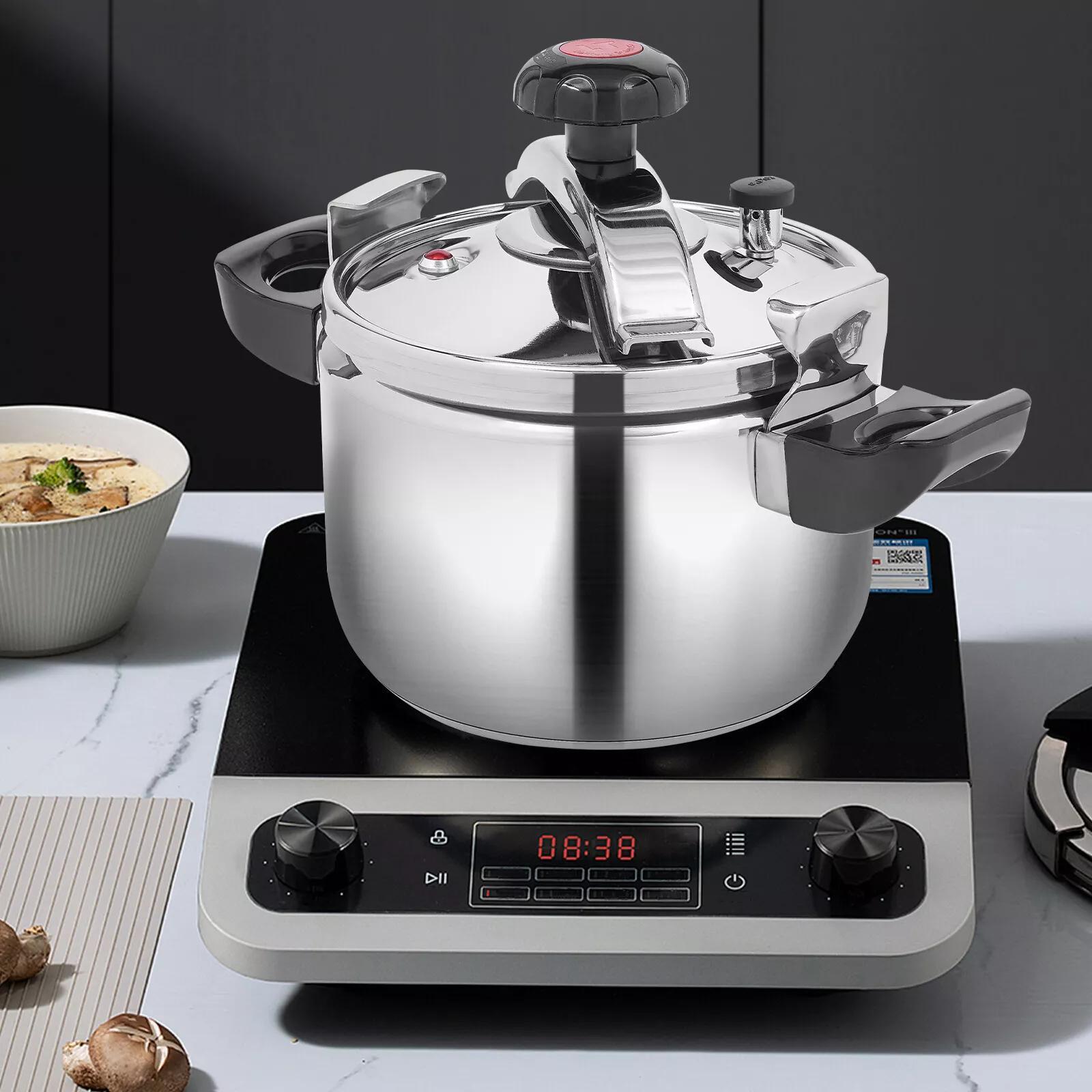 Heavy-Duty Commercial & Home Stainless Steel Cooker - 1.32gal/4.54 Qt Multi-Stove Compatible (Induction/Electric/Open Flame), with Lid Knob - Dishwasher Safe, for Restaurants, Catering, Everyday Cooking - Includes Valve, Spon