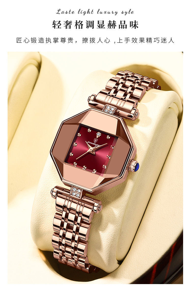 Swiss brand waterproof women's watch, square small green quartz watch