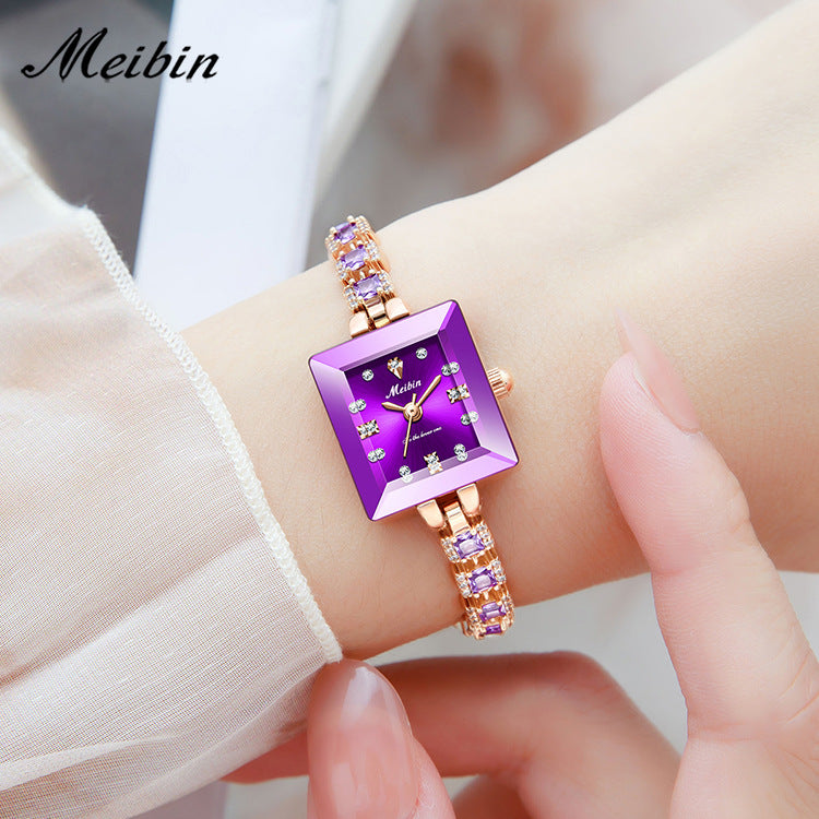 Meibin brand women's high-end fashion bracelet watches, waterproof, square watches