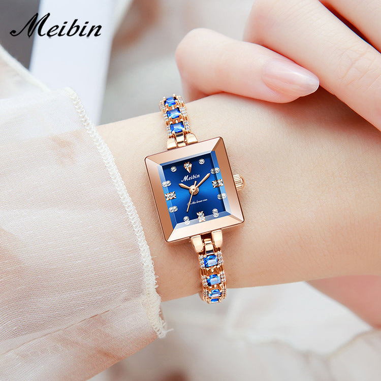 Meibin brand women's high-end fashion bracelet watches, waterproof, square watches