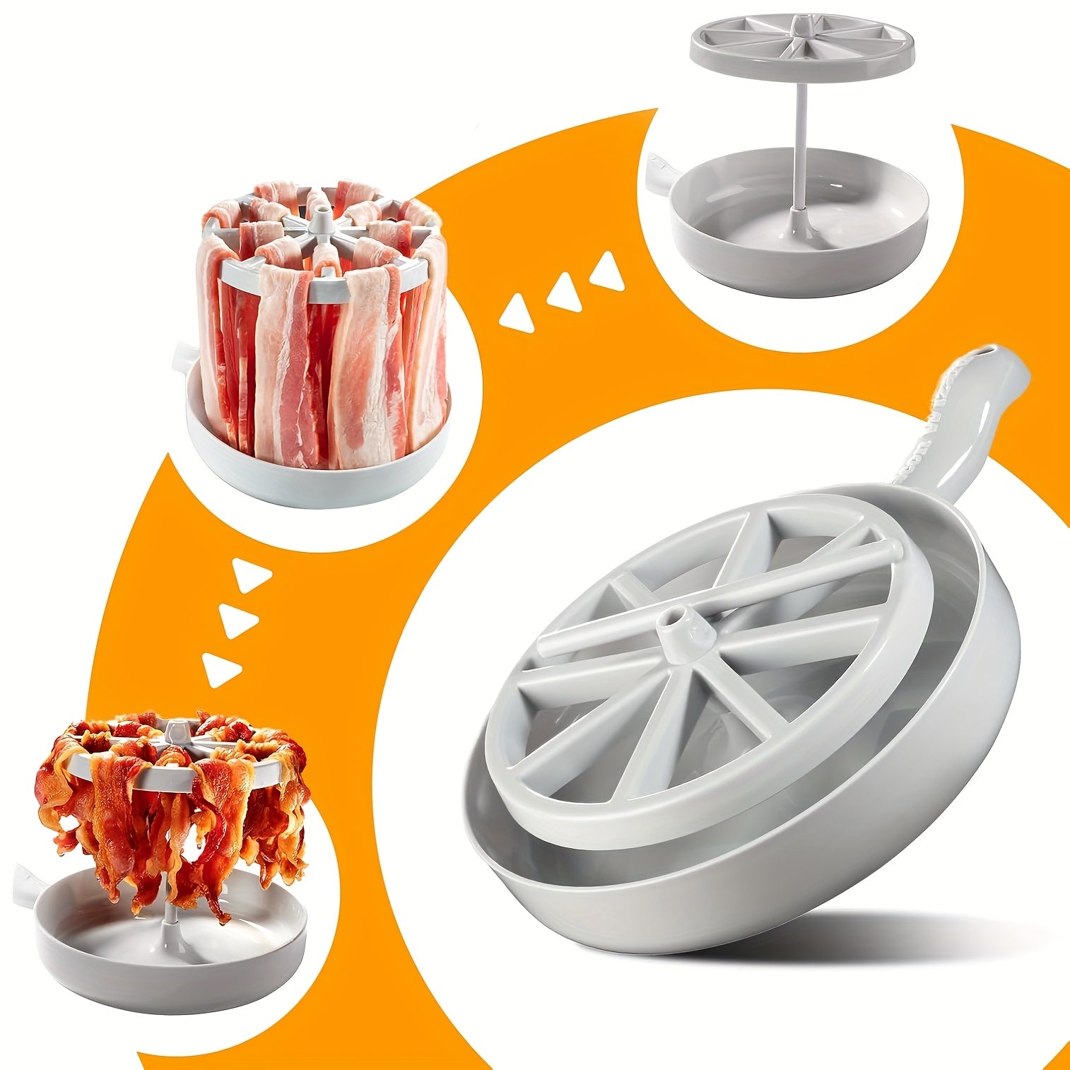 [Healthy Bacon Cooker] Non-Electric Microwave Bacon Cooker, Polypropylene (PP) Material, Food Contact Safe, with Grease Catcher for Healthier Cooking, Quick Meal Prep, Durable Kitchen Item, Circular Bacon Cooker