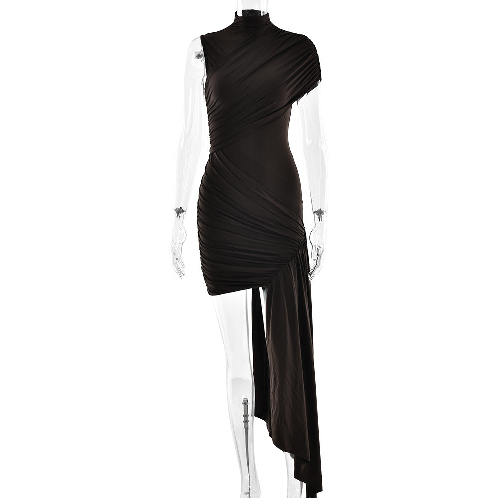 Women's Solid Color Irregular Ribbon Bodycon Dress