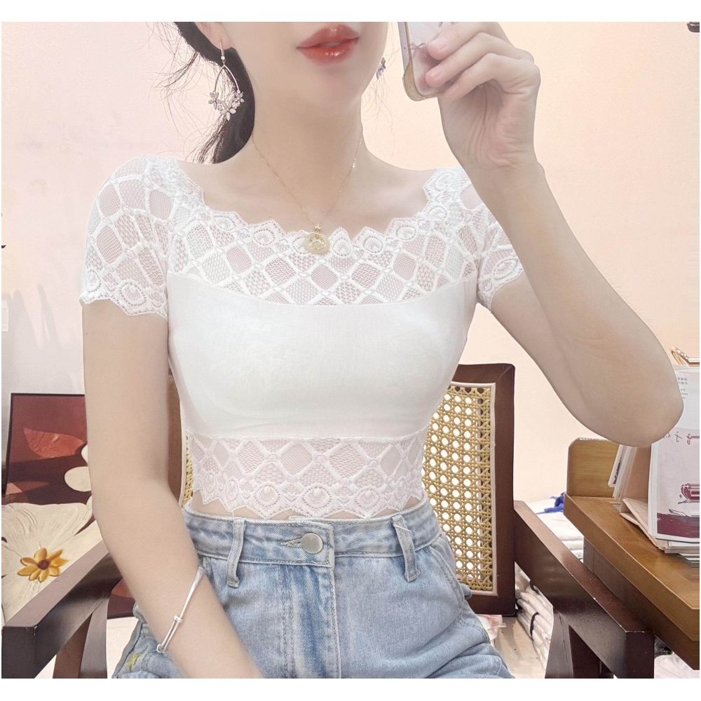 Strap skirt with women s short sleeved lace vest as a base half cut shirt chest wrapped underwear anti glare short back top