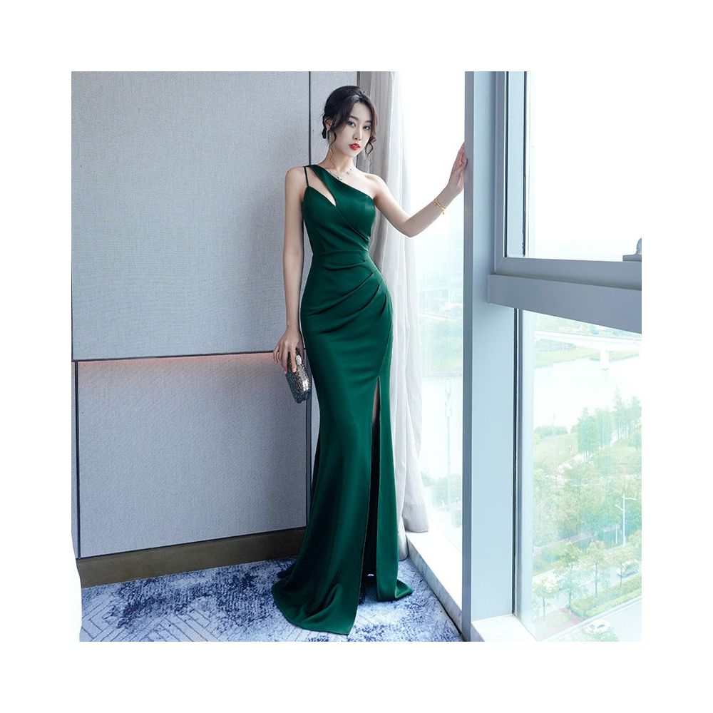 Evening gown for women 2025 new high end banquet host fish tail long skirt temperament slimming sloping shoulders sexy slimming image 0