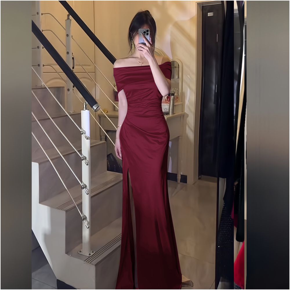 One shoulder bridal toast dress light luxury dress women s high end temperament socialite banquet host fish tail long skirt image 1