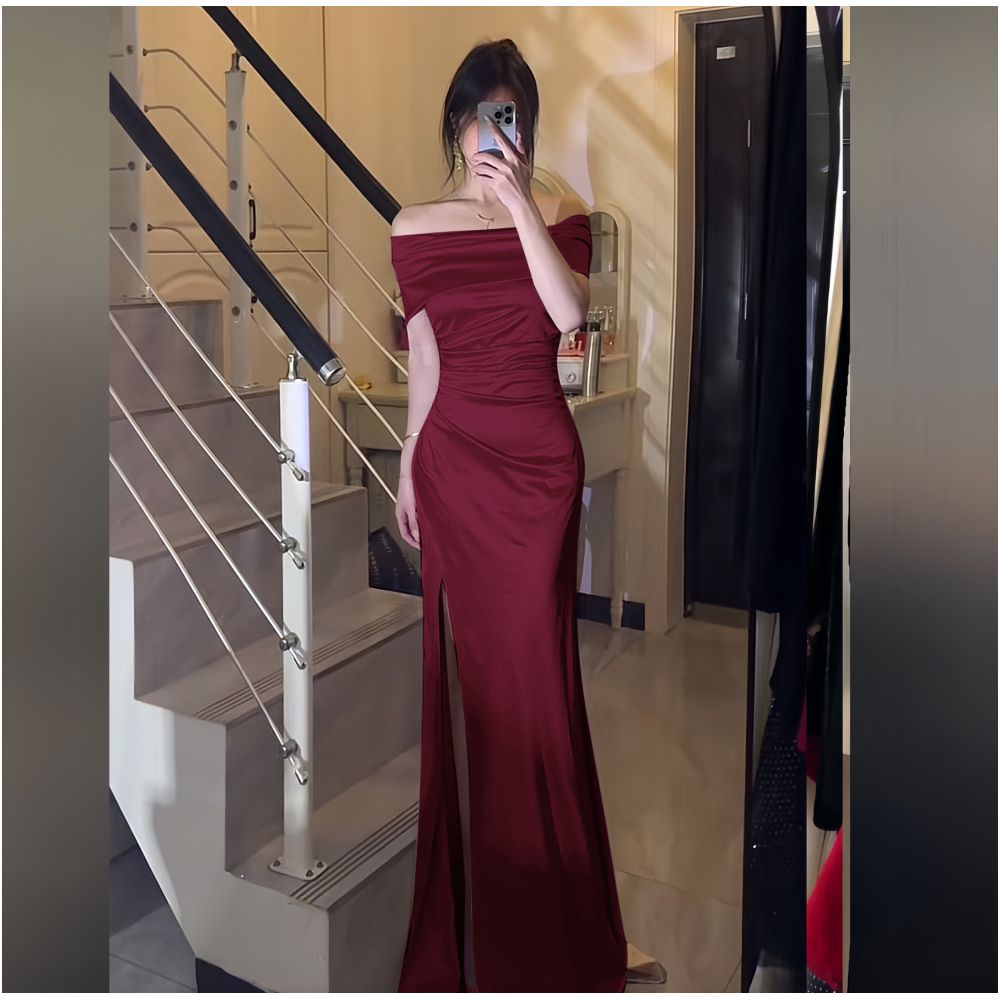 One shoulder bridal toast dress light luxury dress women s high end temperament socialite banquet host fish tail long skirt