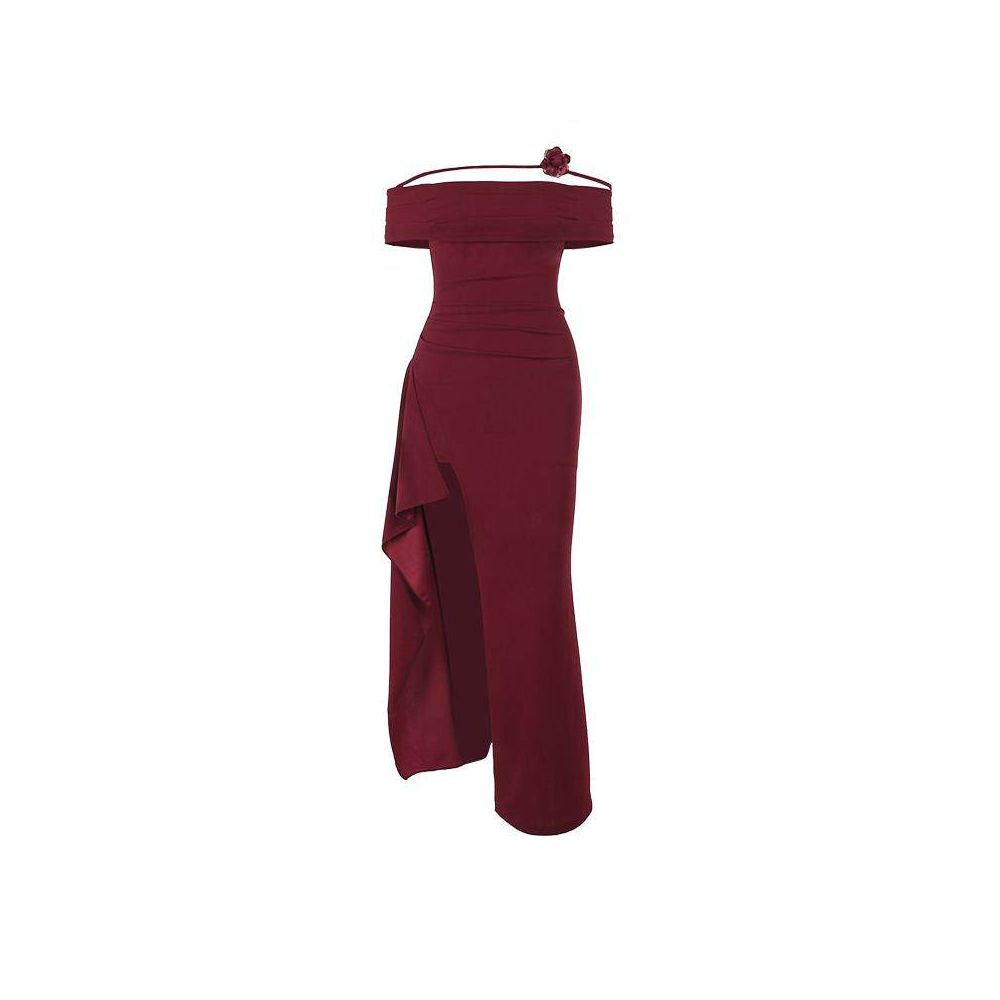 Exquisite Queen s Sexy One Shoulder Split Red Evening Dress for Women s Summer High End Temperament Banquet President s Dress image 5