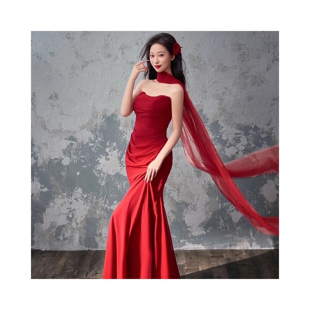Long burgundy bridal scarf silk scarf ribbon neck veil shawl wedding dress morning robe travel photography accessories image 1