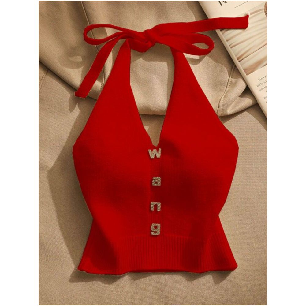 Slim fit halter neck knit camisole for women perfect for summer off shoulder sexy short sleeveless top trendy and stylish image 4