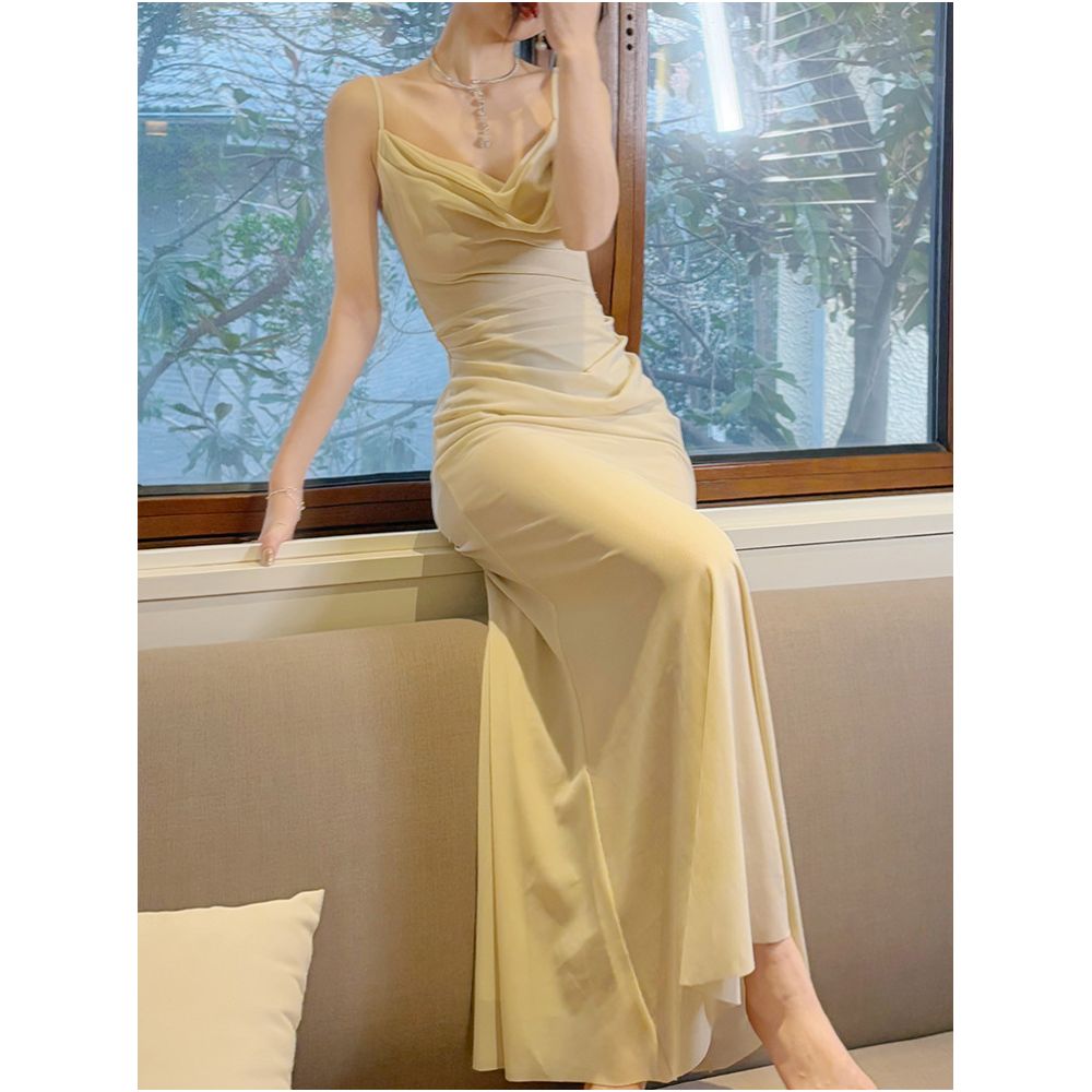 Good Job Su Guo French style ruffled neckline fishtail dress high end feel fitted waist new style halter top bodycon skirt image 4