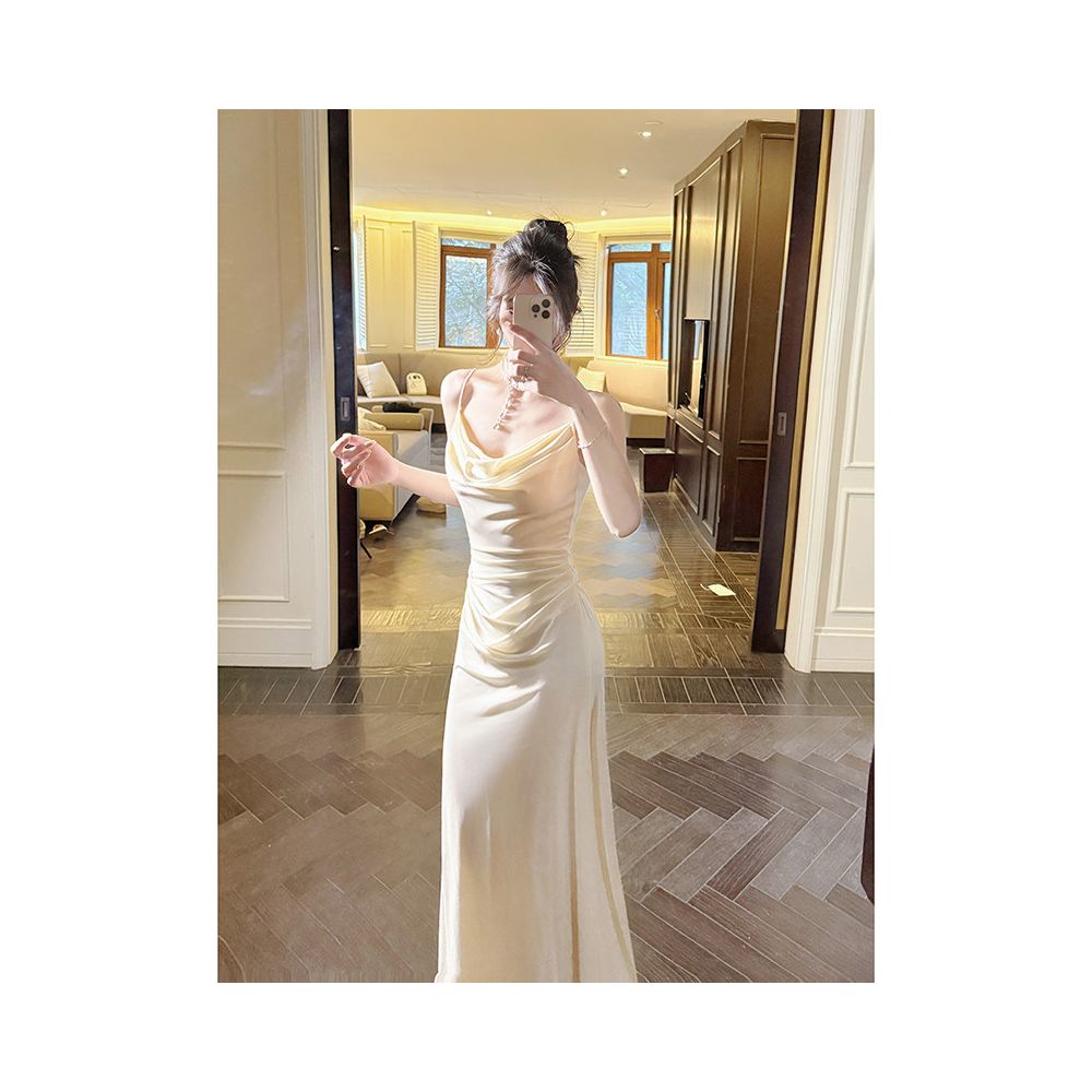 Good Job Su Guo French style ruffled neckline fishtail dress high end feel fitted waist new style halter top bodycon skirt image 0