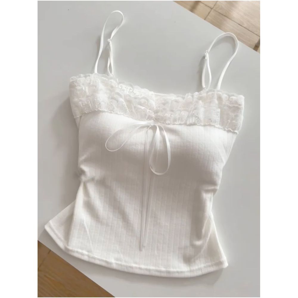 Pure and alluring lace trimmed camisole with padded bra for women perfect for autumn gentle and elegant versatile and slimming innerwear image 0