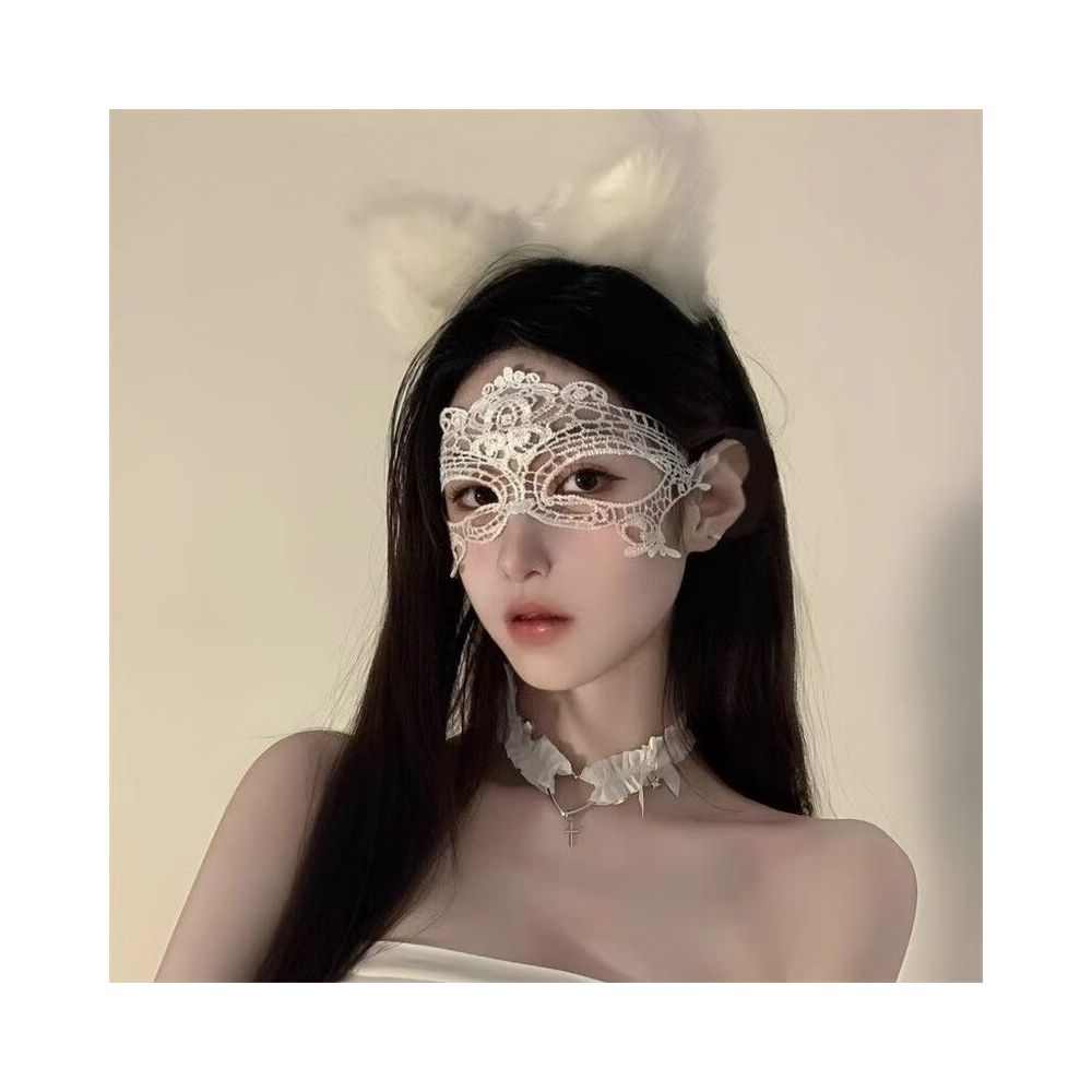 Black lace sexy cat ear headband restrained eye mask face covering mesh couple headpiece hair accessory women s accessory image 3
