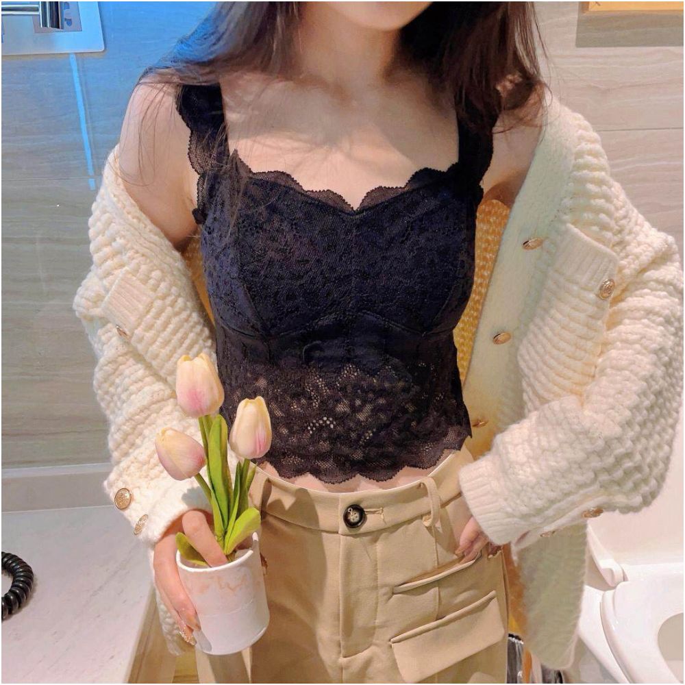 White pure desire small camisole vest for women with chest cushion for inner and outer wear lace backless base short sleeveless top for summer image 5