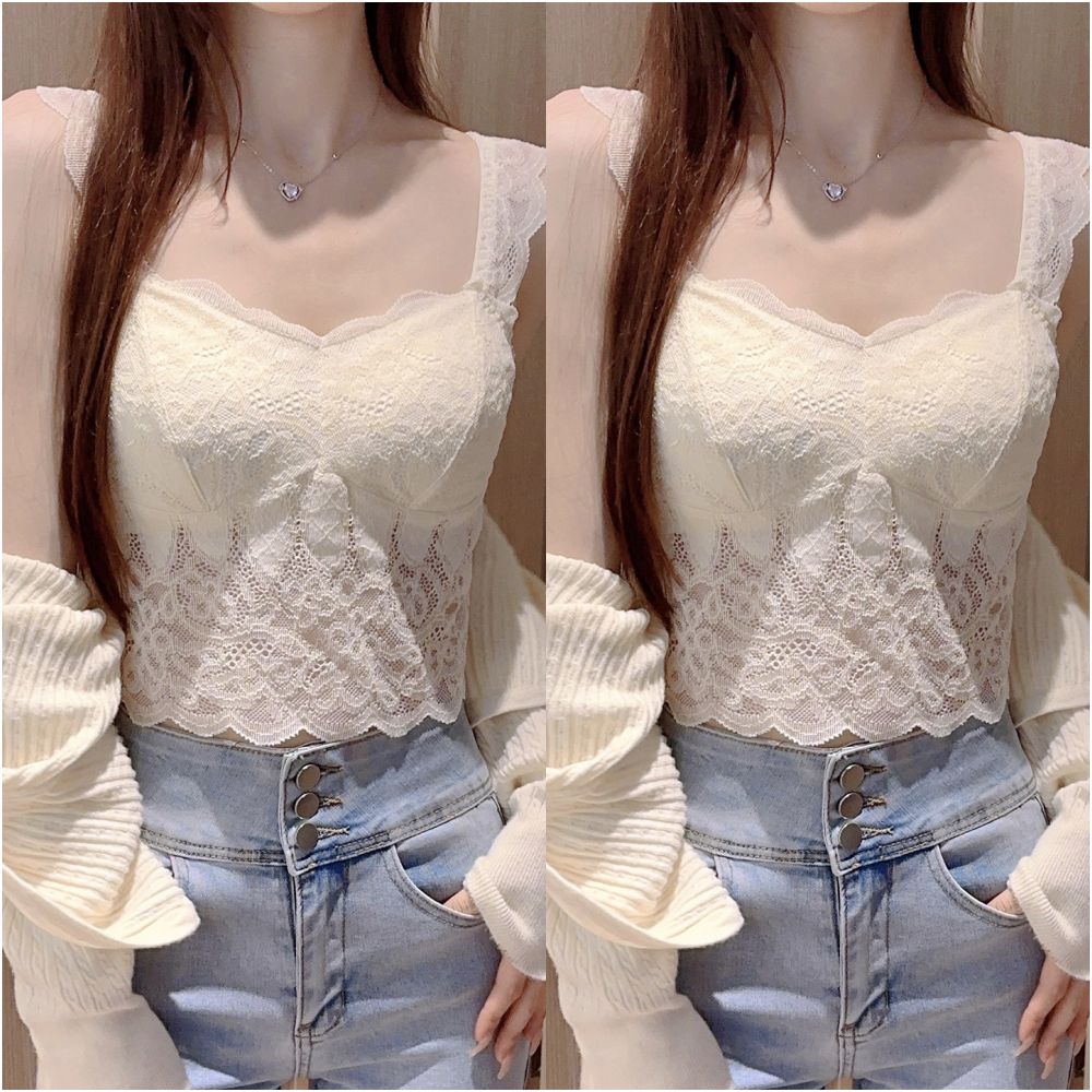 White pure desire small camisole vest for women with chest cushion for inner and outer wear lace backless base short sleeveless top for summer