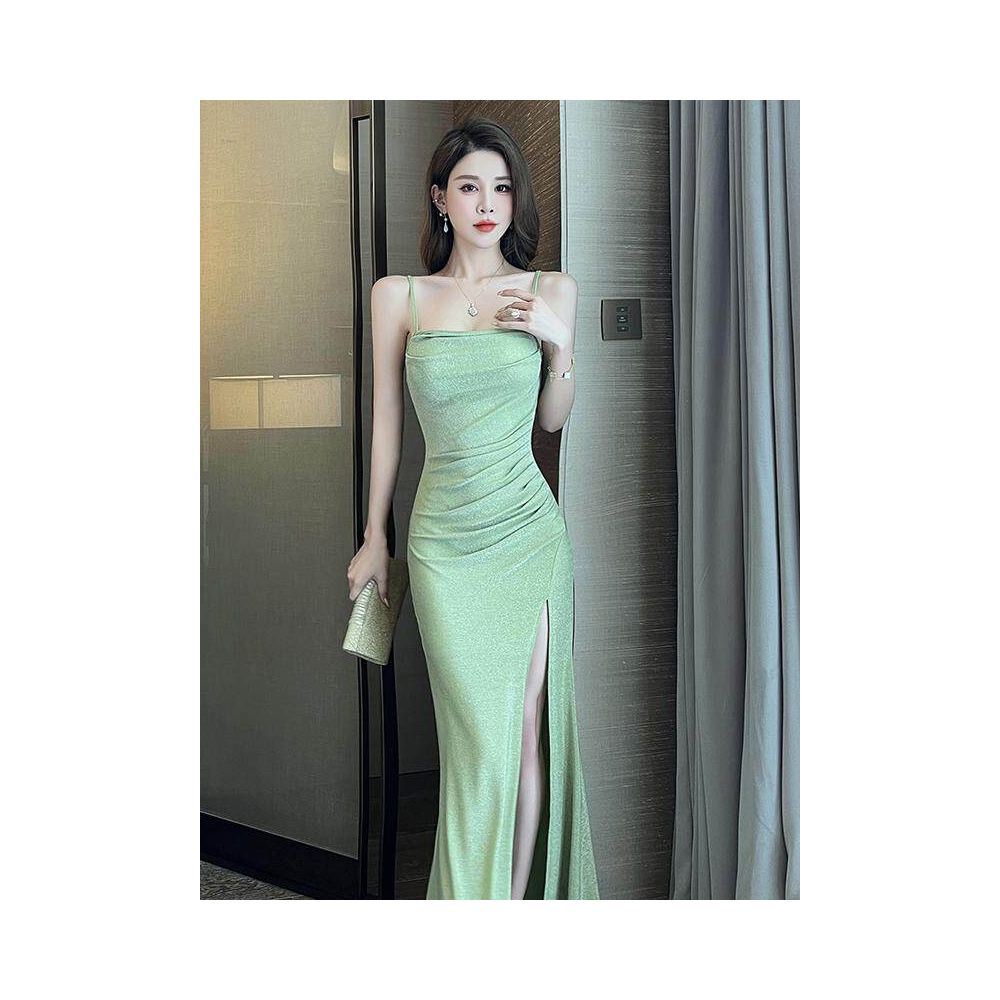 Qisheng socialite light luxury niche fish tail dress pure desire sexy pleated waist cinched camisole skirt karaoke foot bath technician uniform image 3