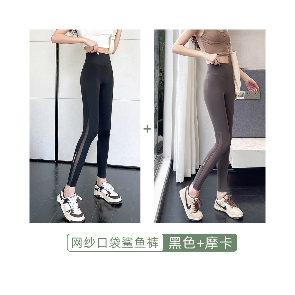 Shark pants  summer thin women s outerwear pocket mesh abdominal tightening and hip lifting yoga new comparison cycling inner pants