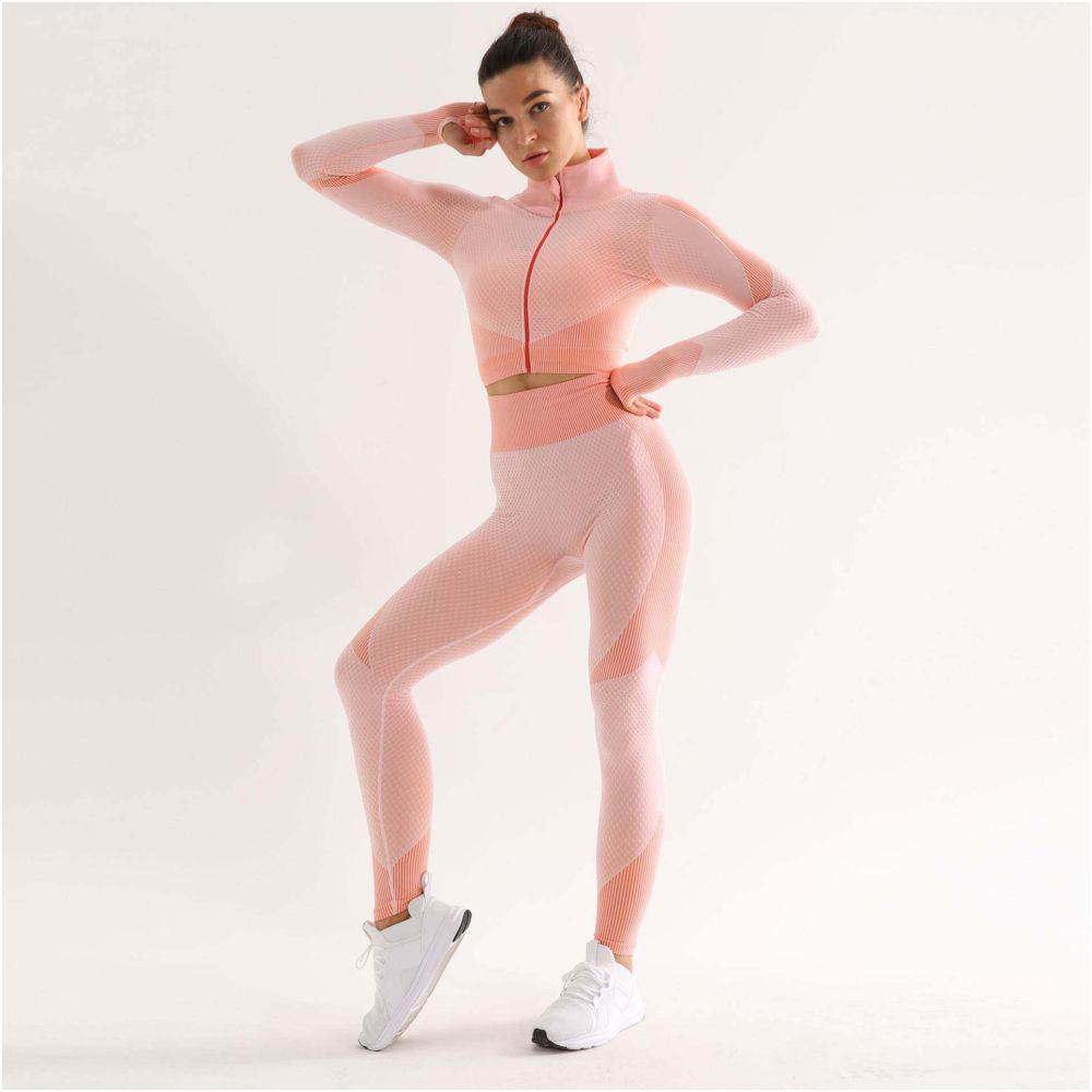European and American Peach Hip Fitness Set Women s High Waist Yoga Pants Quick Drying Seamless Sports Coat Bra Three Piece Set