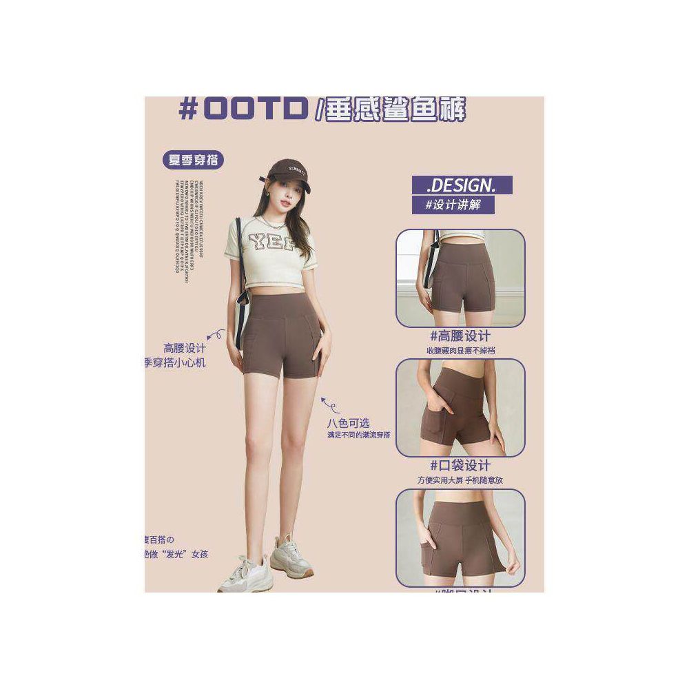 New pocket shark leggings for women anti glare three quarter high waist safety pants compression fit slimming yoga shorts image 4