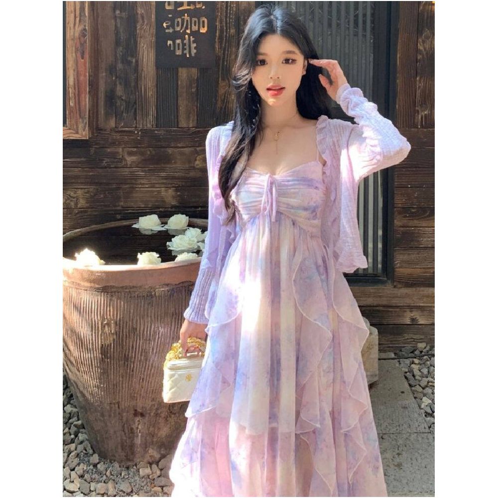 French style exquisite fairy like purple chiffon camisole dress for women in summer plus size fat mm with a flowing and elegant ruffled edge dress image 4