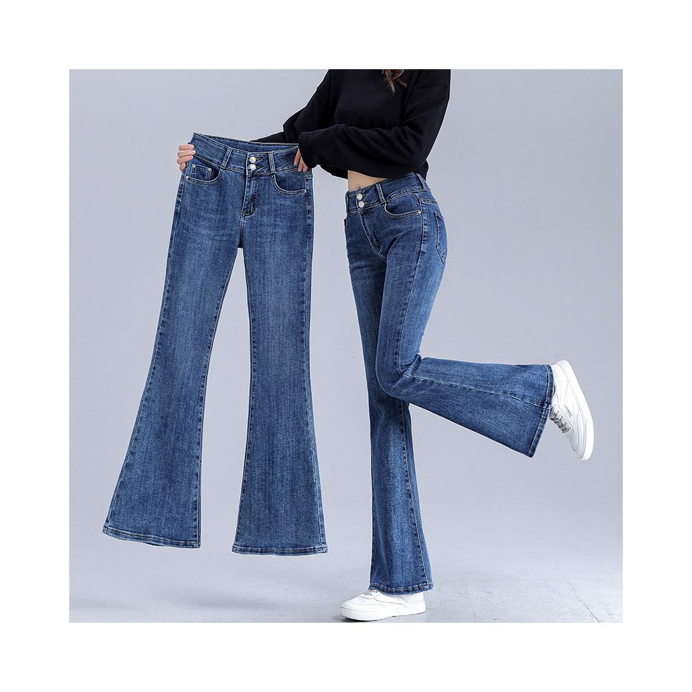 Micro flared jeans for women with short stature high waist slimming effect cropped pants Spring and Autumn 2025 new versatile elastic flared pants image 1