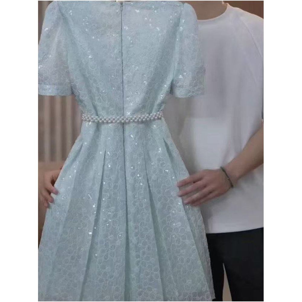 Women s Chanel inspired summer dress 2026 understated luxury heavy sequin embellishment elegant niche style fitted waist formal dress short skirt image 2