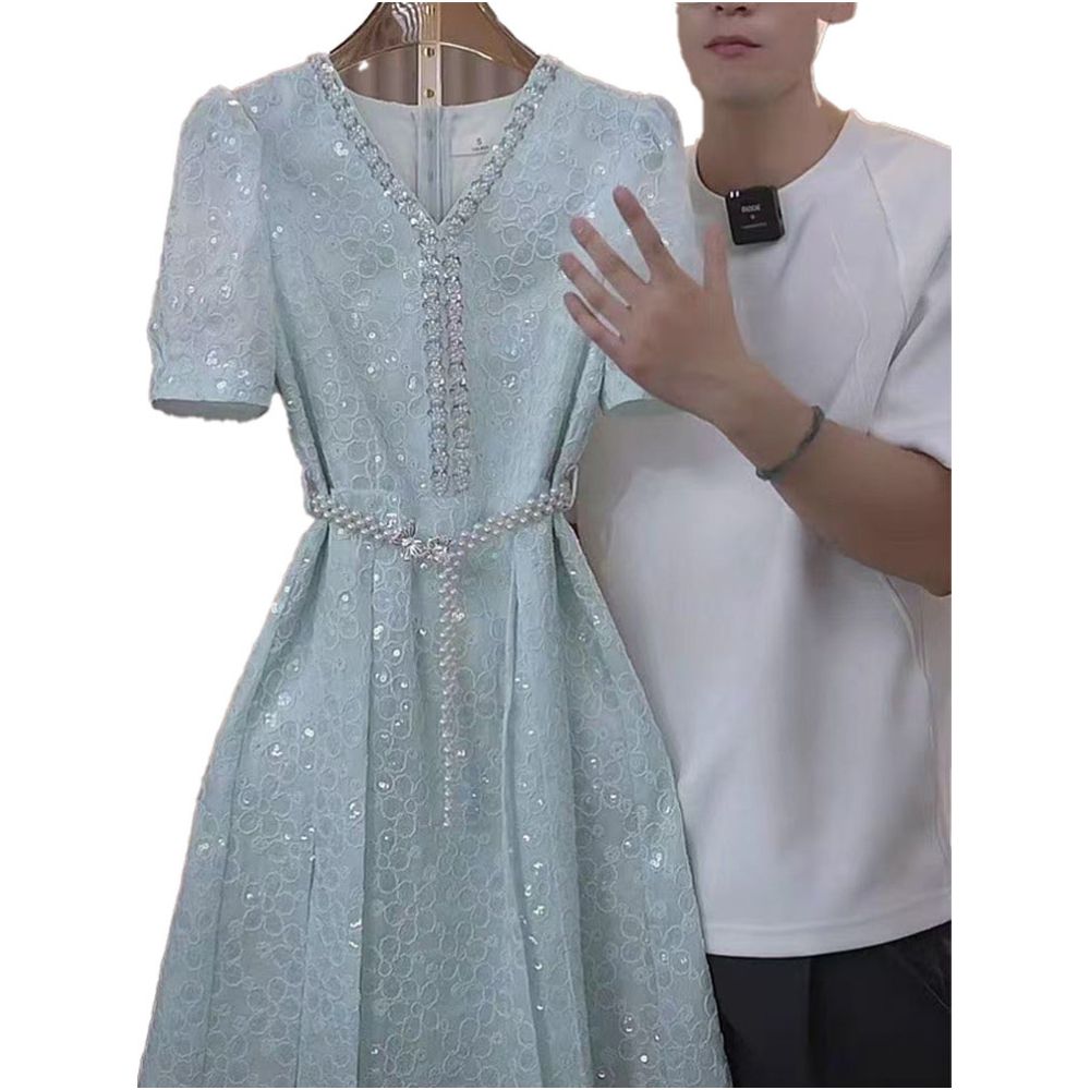 Women s Chanel inspired summer dress 2026 understated luxury heavy sequin embellishment elegant niche style fitted waist formal dress short skirt image 4