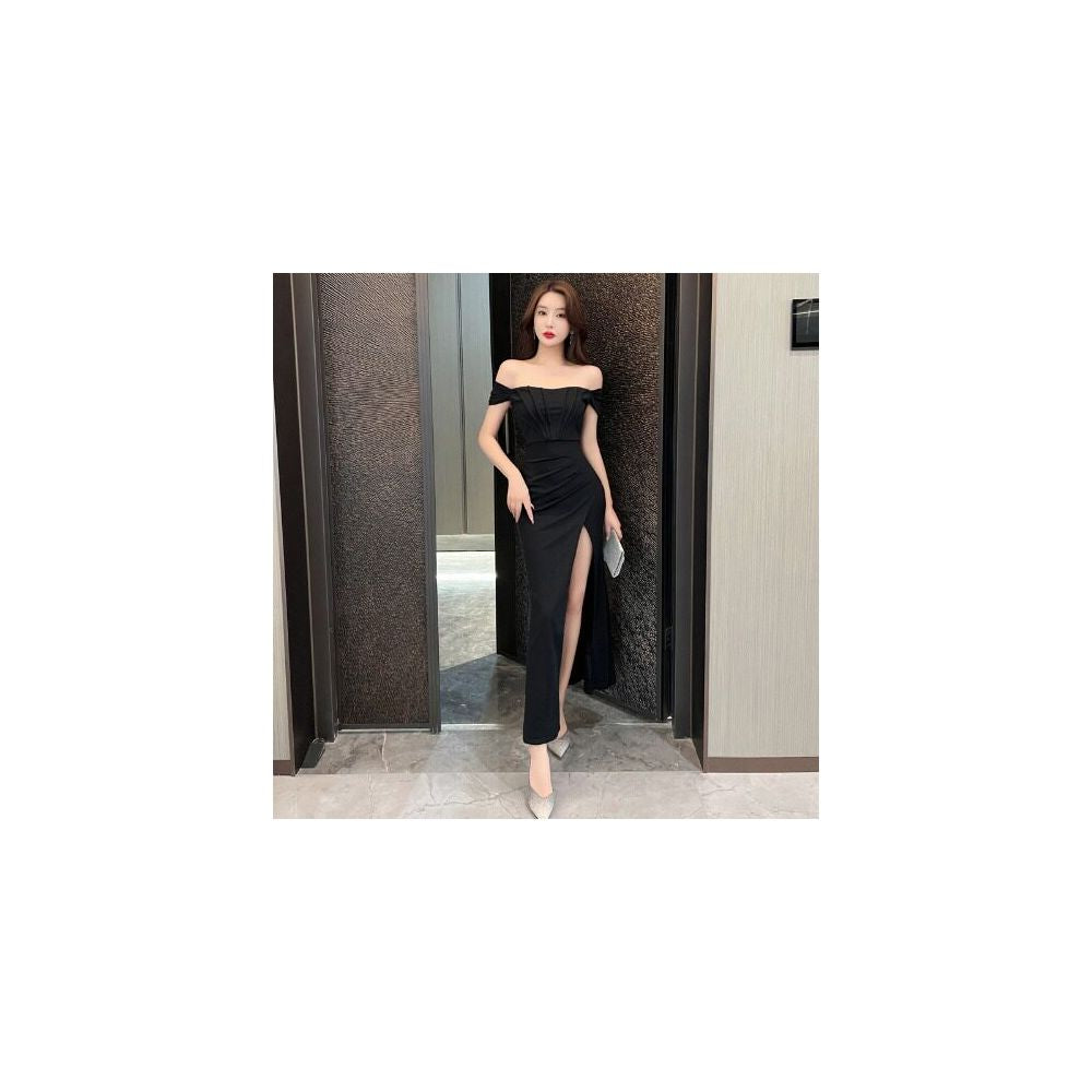 Sexy off the shoulder high slit fishtail gown evening dress unique design new style for 2026