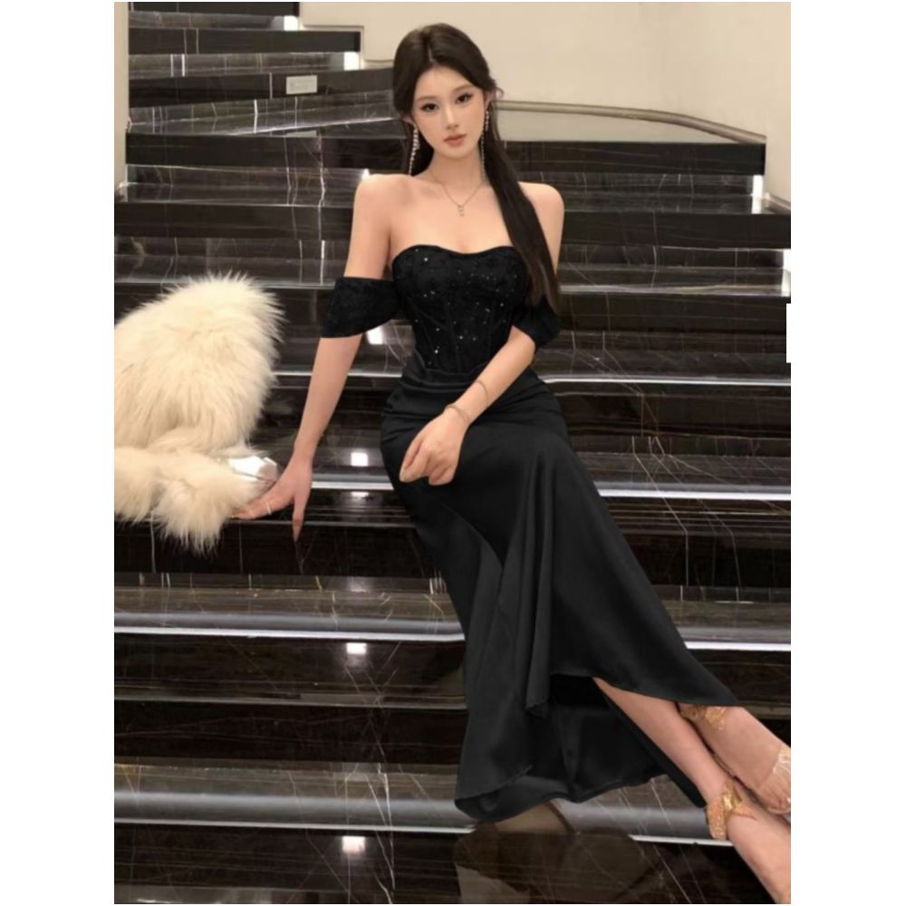 Elegant and sophisticated style sexy off the shoulder lace evening gown bodycon dress high class and classy long skirt image 1