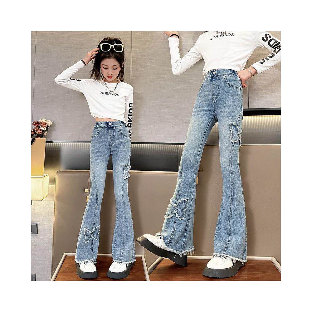 Girls jeans 2025 new spring and autumn style children s stretch pants for medium and large girls flared pants image 5