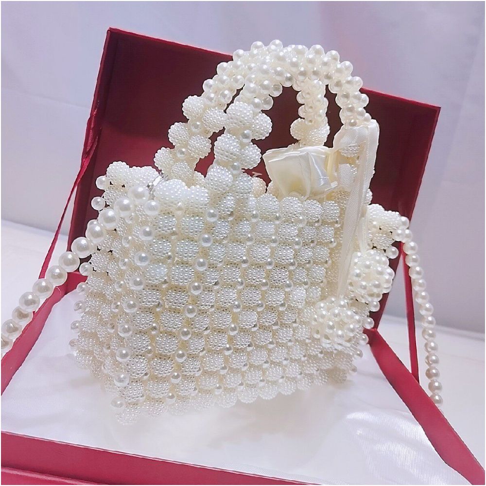 DIY Bayberry Pearl Beaded Bucket Small Square Bag Materials Acrylic Beads Hand woven Women s Handbag Finished Product image 3