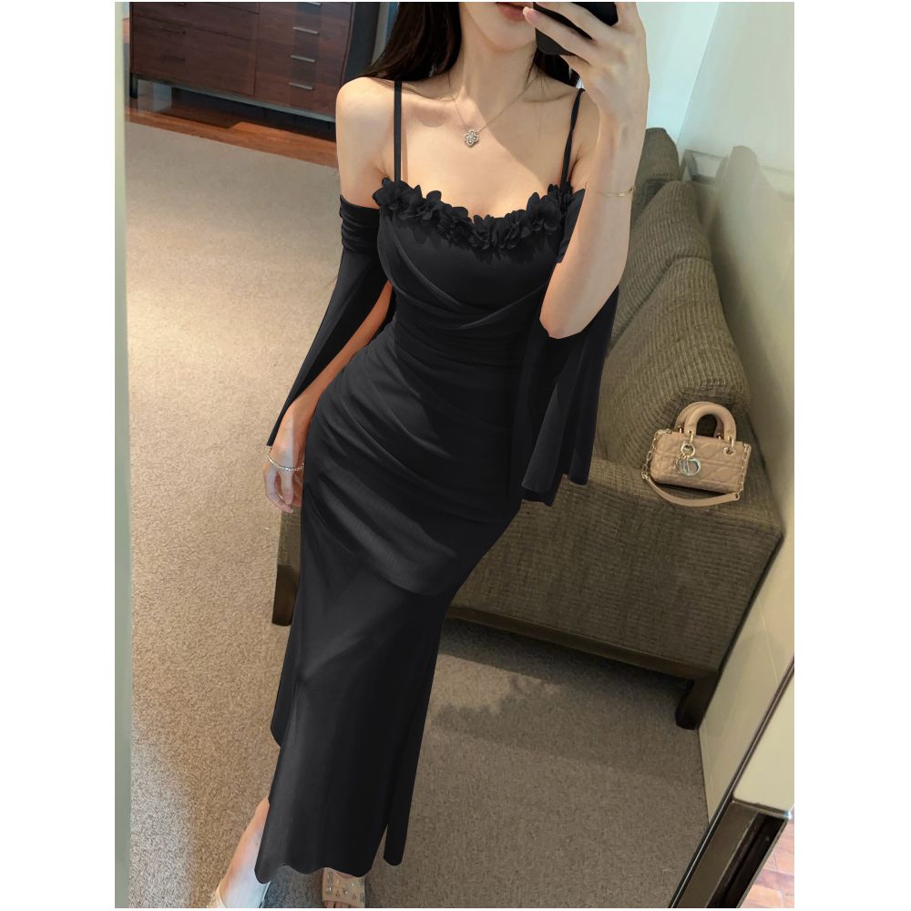 French style sexy off shoulder halter dress stylish nightclub dress with a fitted waist