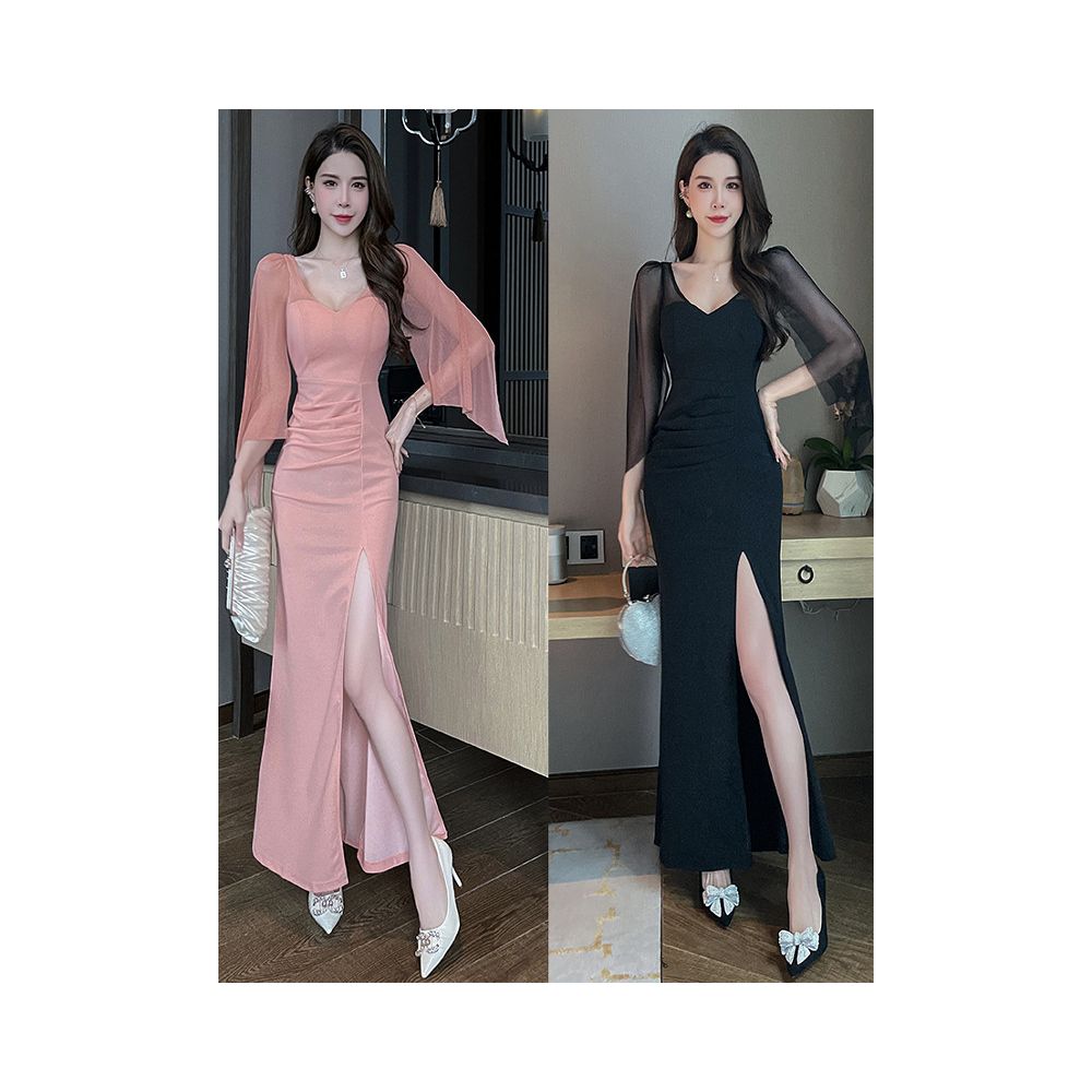 French style elegant dress sexy bodycon slit maxi skirt KTV hostess foot massage evening gown foot massage technician uniform image 2
