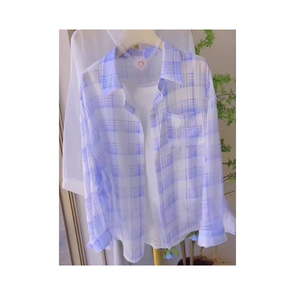 Women s 2025 New Style Hot Selling Pink Plaid Shirt Fashionable Lightweight and Breathable Long Sleeve Sun Protection Jacket image 5