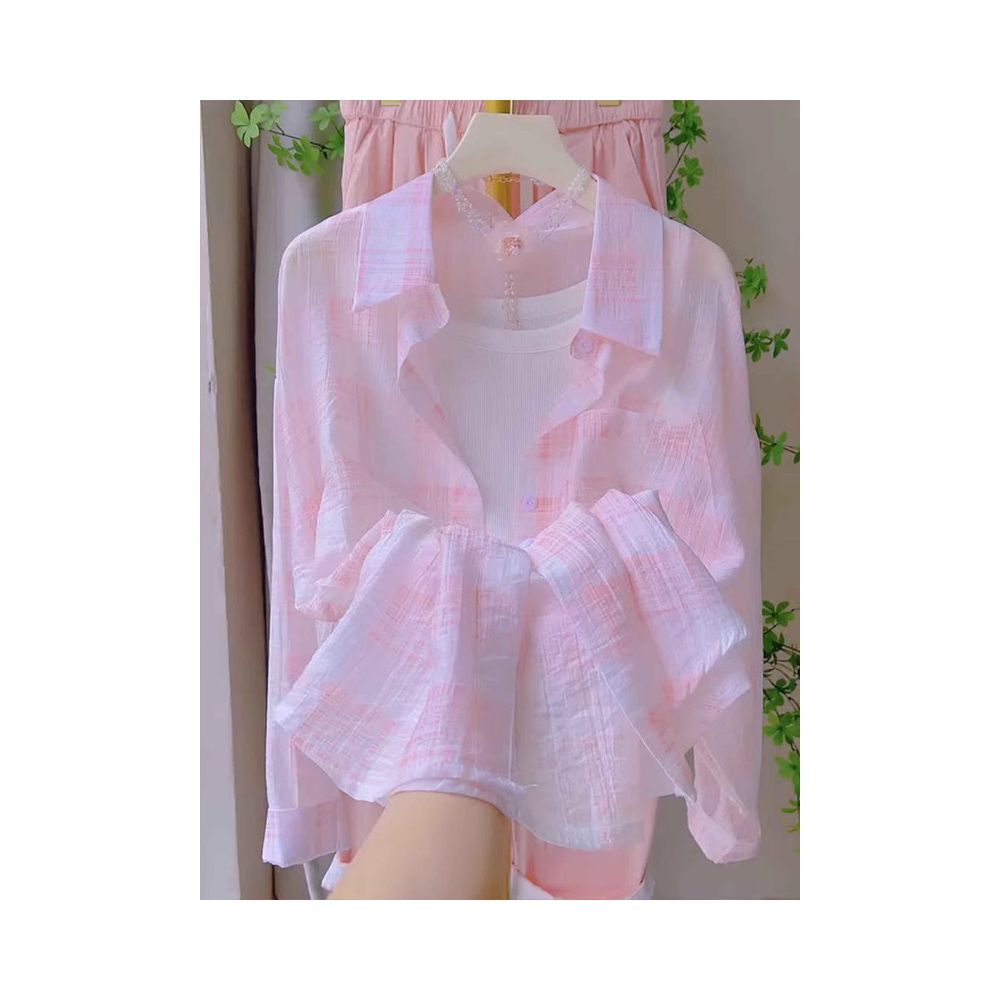 Women s 2025 New Style Hot Selling Pink Plaid Shirt Fashionable Lightweight and Breathable Long Sleeve Sun Protection Jacket