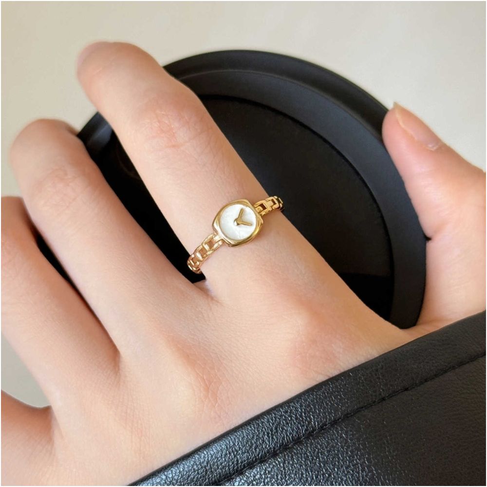 A reverse clock design a minimalist watch chain ring for women adjustable thin with a drop glaze finish for the index finger image 2
