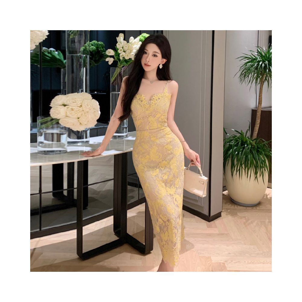Lace crochet sexy slip dress elegant and stylish high waisted and figure flattering a popular midi dress