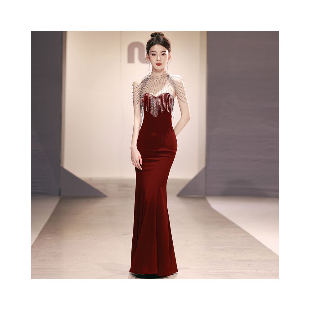 Wedding Evening Dress Toast Dress 2026 New Style Wedding Senior Heavy Industry Bridal Morning Robe Fish Tail Host Dress Women s Annual Meeting image 0