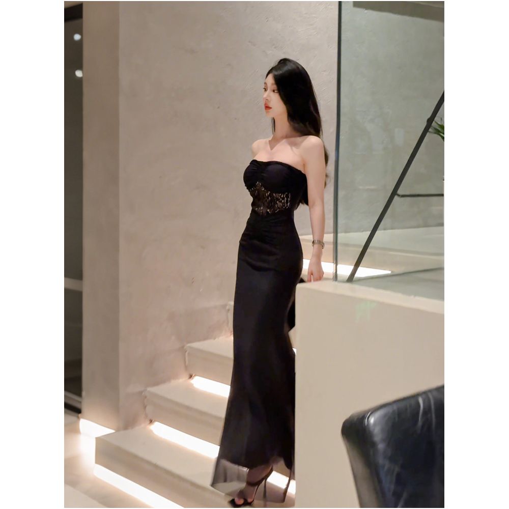 Lin Buwan s sexy lace patchwork strapless dress for women s summer hot girls fishtail skirt with wrapped buttocks skirt image 1