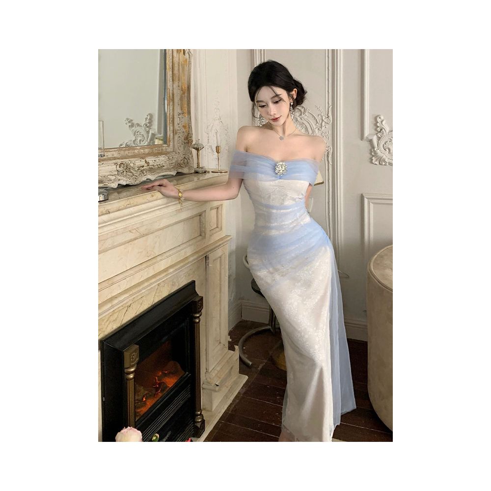 Elegant and sophisticated one shoulder dress for a high end socialite perfect for showing off her figure with a waist cinched and slim fit that wraps around her hips Summer dress image 2