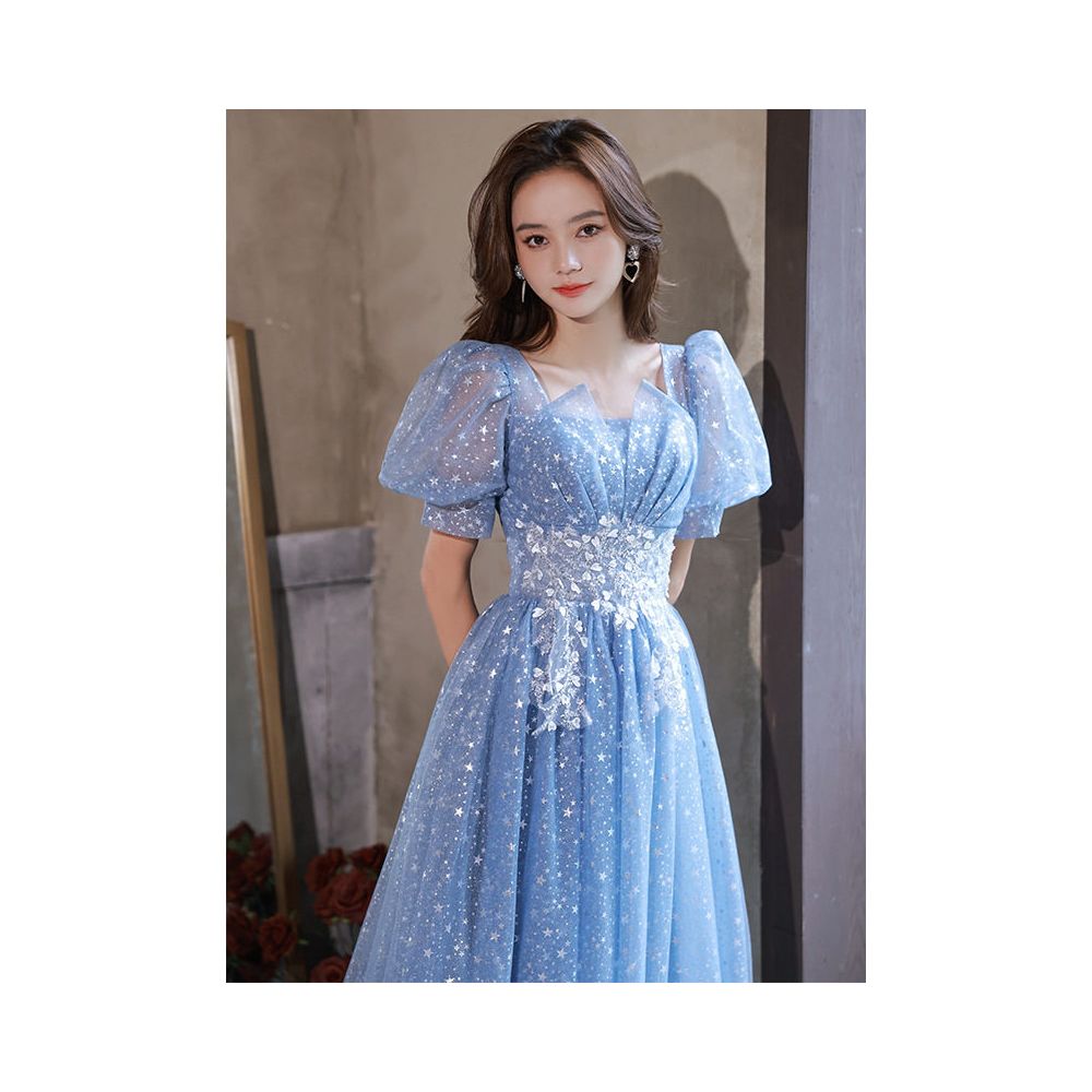 Evening gown for women high end banquet atmosphere light luxury niche high end vocal art exam host blue long dress image 0