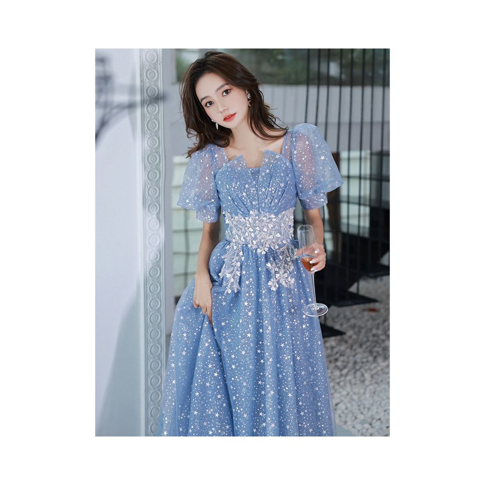 Evening gown for women high end banquet atmosphere light luxury niche high end vocal art exam host blue long dress image 1