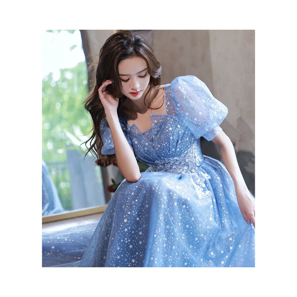 Evening gown for women high end banquet atmosphere light luxury niche high end vocal art exam host blue long dress image 2