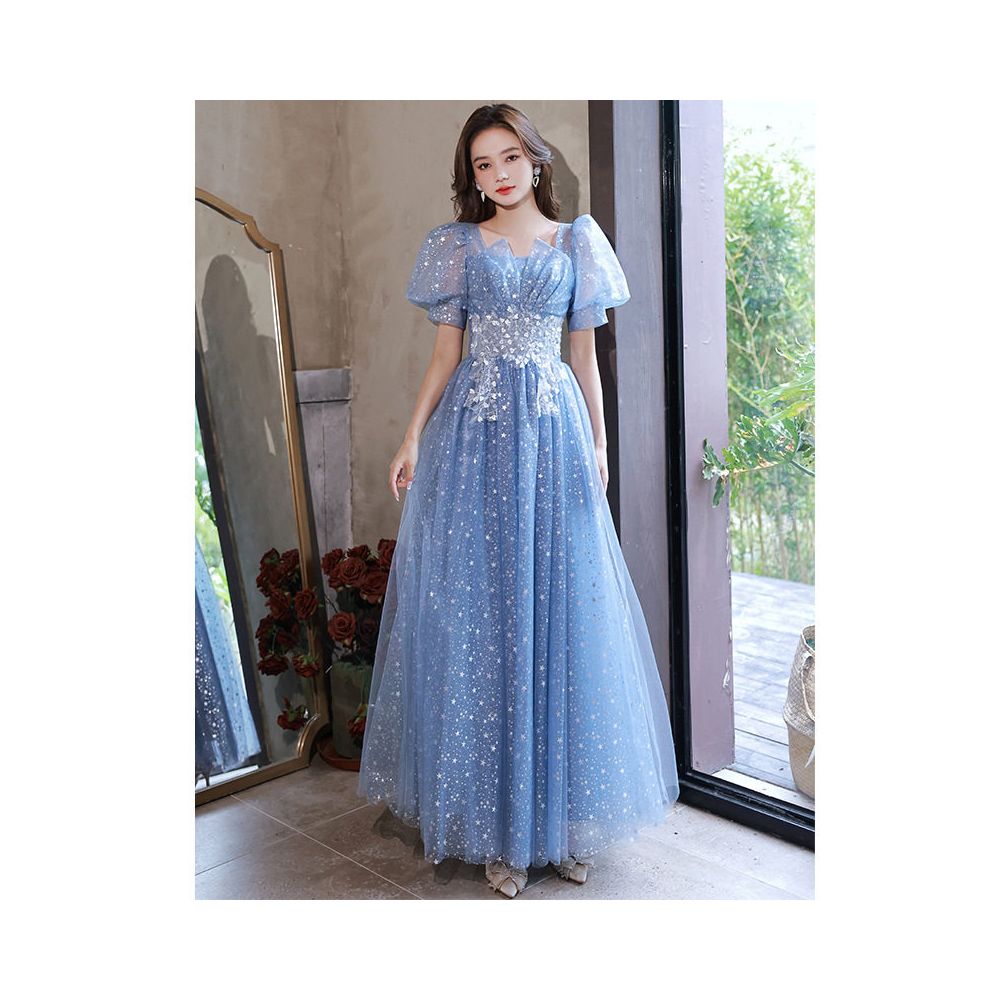 Evening gown for women high end banquet atmosphere light luxury niche high end vocal art exam host blue long dress