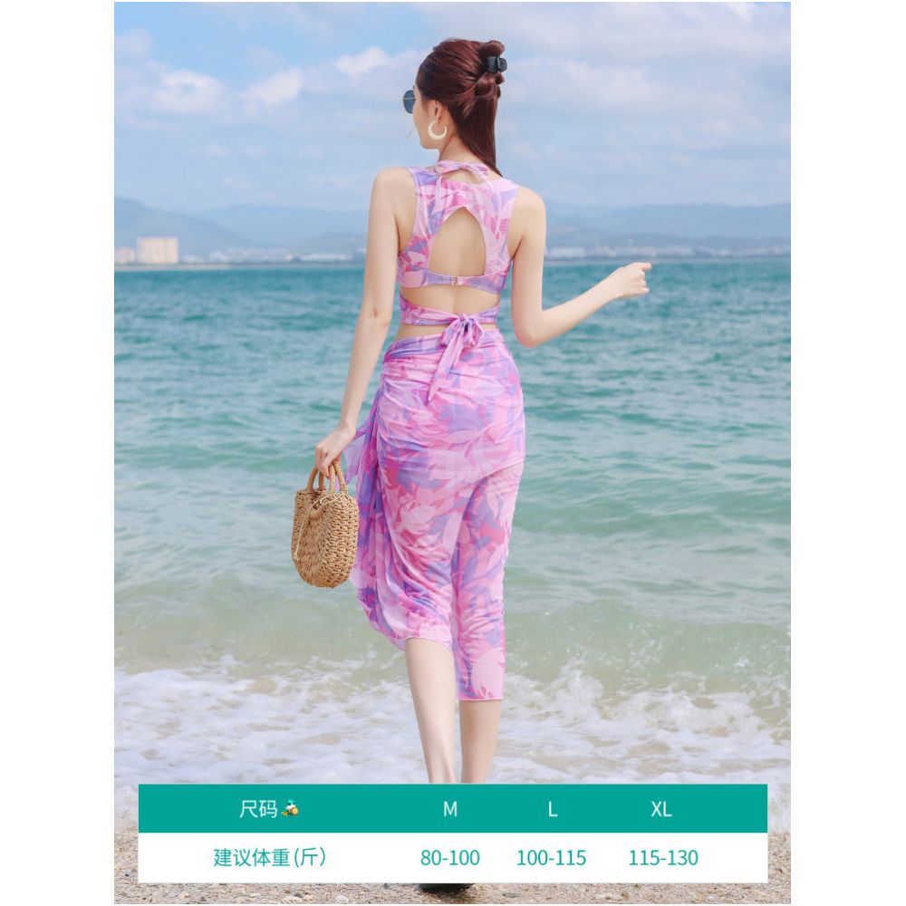 Skin friendly bikini three piece swimsuit women s 2025 new style looks slim chest gathered sexy conservative beach vacation image 3