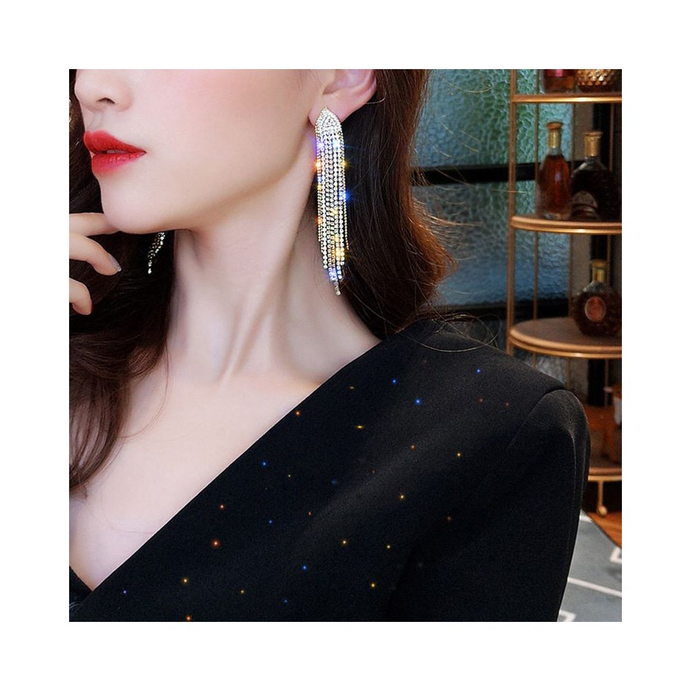 925 silver needle triangle long tassel earrings exaggerated internet celebrity night shop style European and American fashion exaggerated earrings earrings earrings earrings image 2