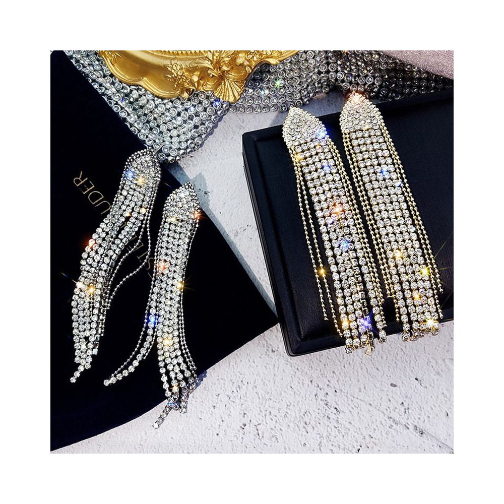 925 silver needle triangle long tassel earrings exaggerated internet celebrity night shop style European and American fashion exaggerated earrings earrings earrings earrings image 3