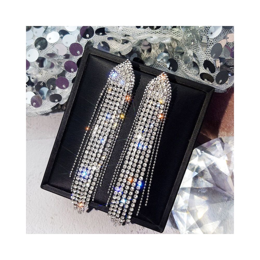 925 silver needle triangle long tassel earrings exaggerated internet celebrity night shop style European and American fashion exaggerated earrings earrings earrings earrings