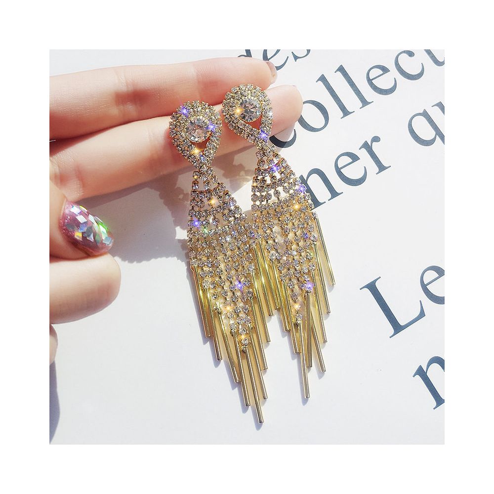 925 silver needle triangle long tassel earrings exaggerated internet celebrity night shop style European and American fashion exaggerated earrings earrings earrings earrings