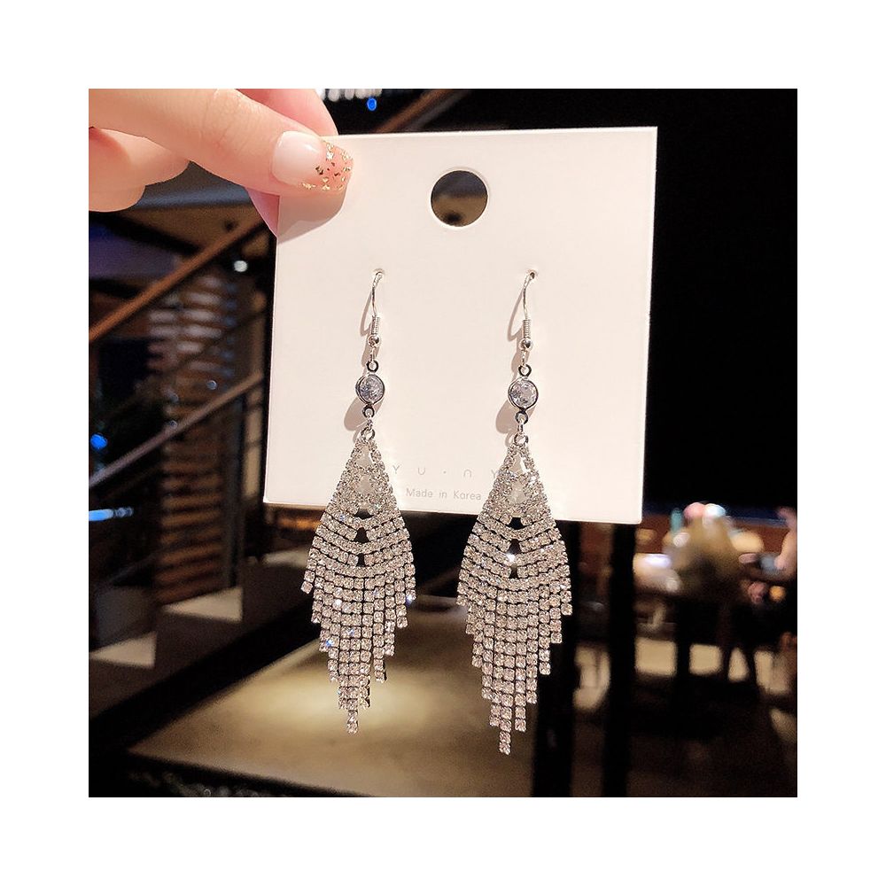 925 silver needle triangle long tassel earrings exaggerated internet celebrity night shop style European and American fashion exaggerated earrings earrings earrings earrings
